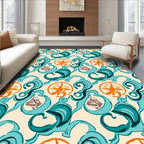 Retro Aqua Orange Seashell Swirl Rug