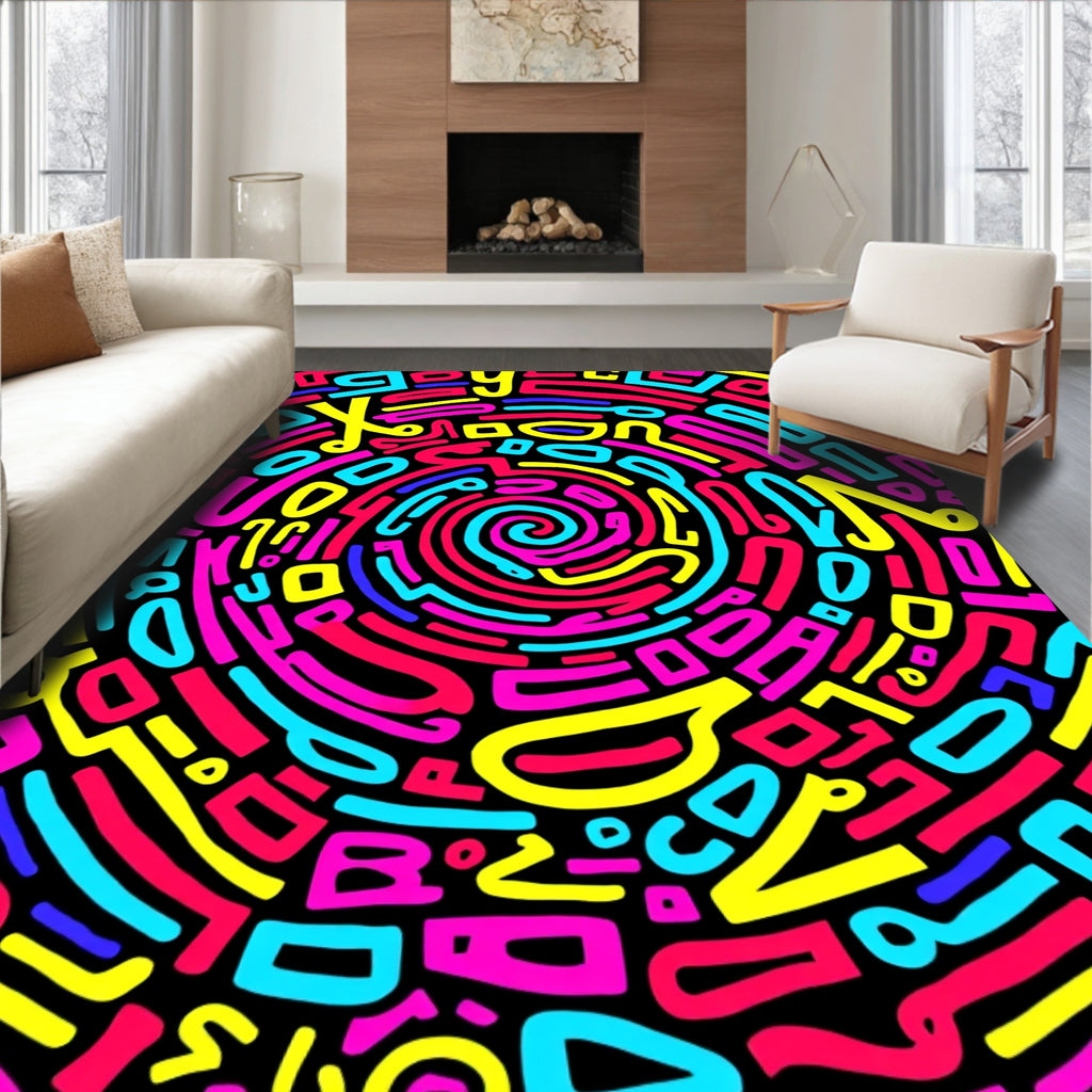 Vibrant Neon Abstract Swirl Rug