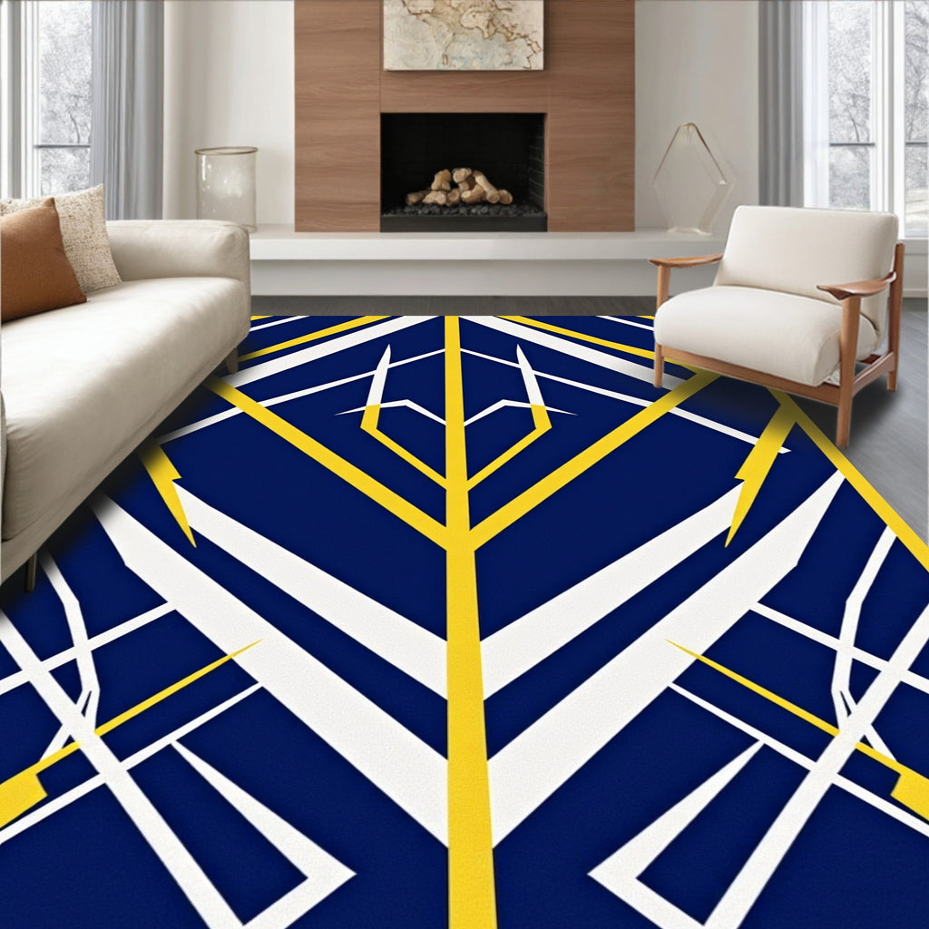 Bold Geometric Blue Yellow Streak Rug