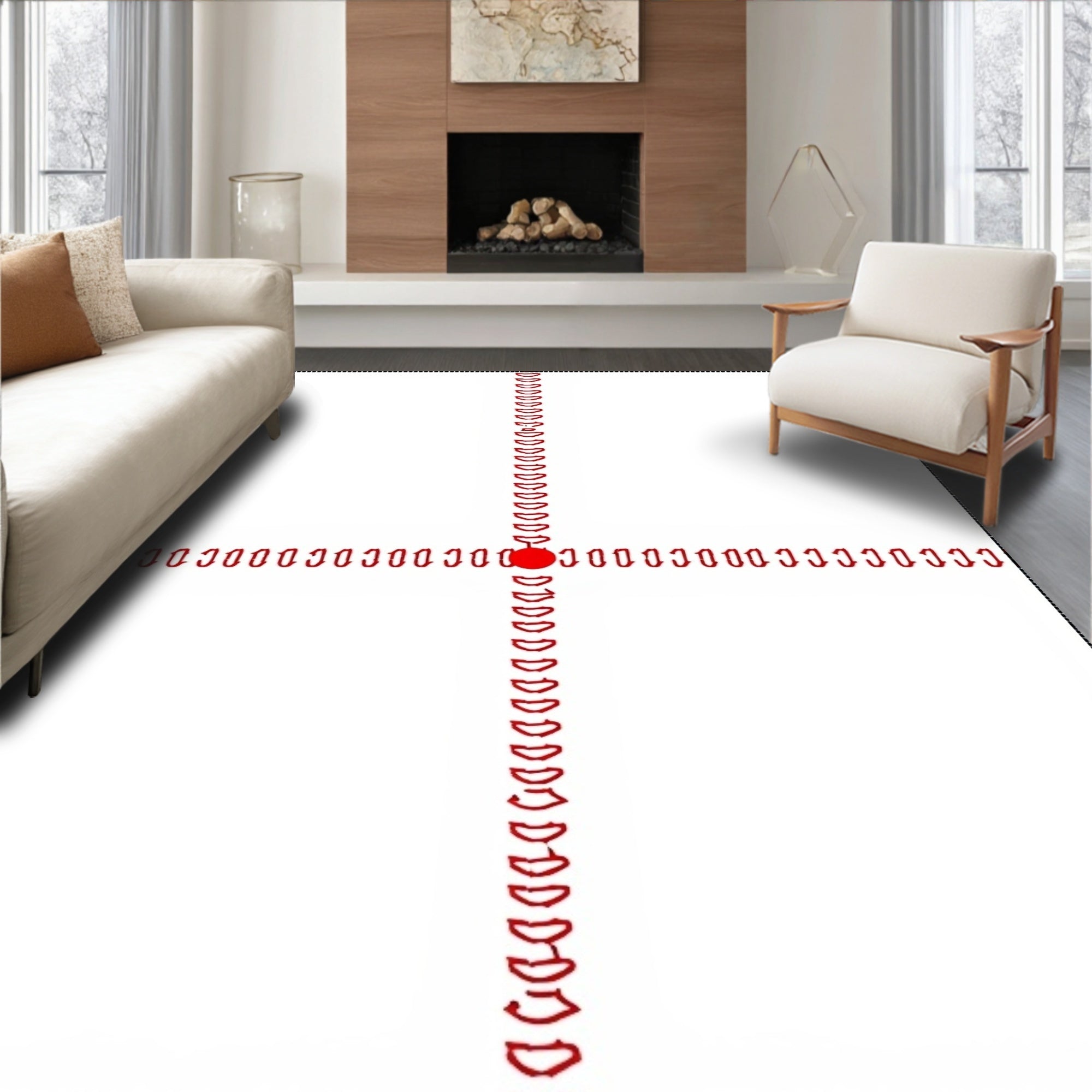 Red Abstract C-Shape Cross Rug
