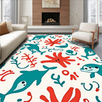 Cute Teal Dolphin Coral Sea Life Rug