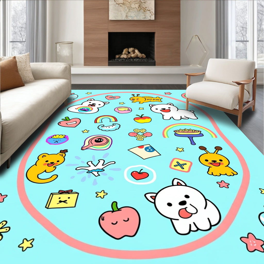Cute Cartoon Dog Rainbow Apple Heart Rug