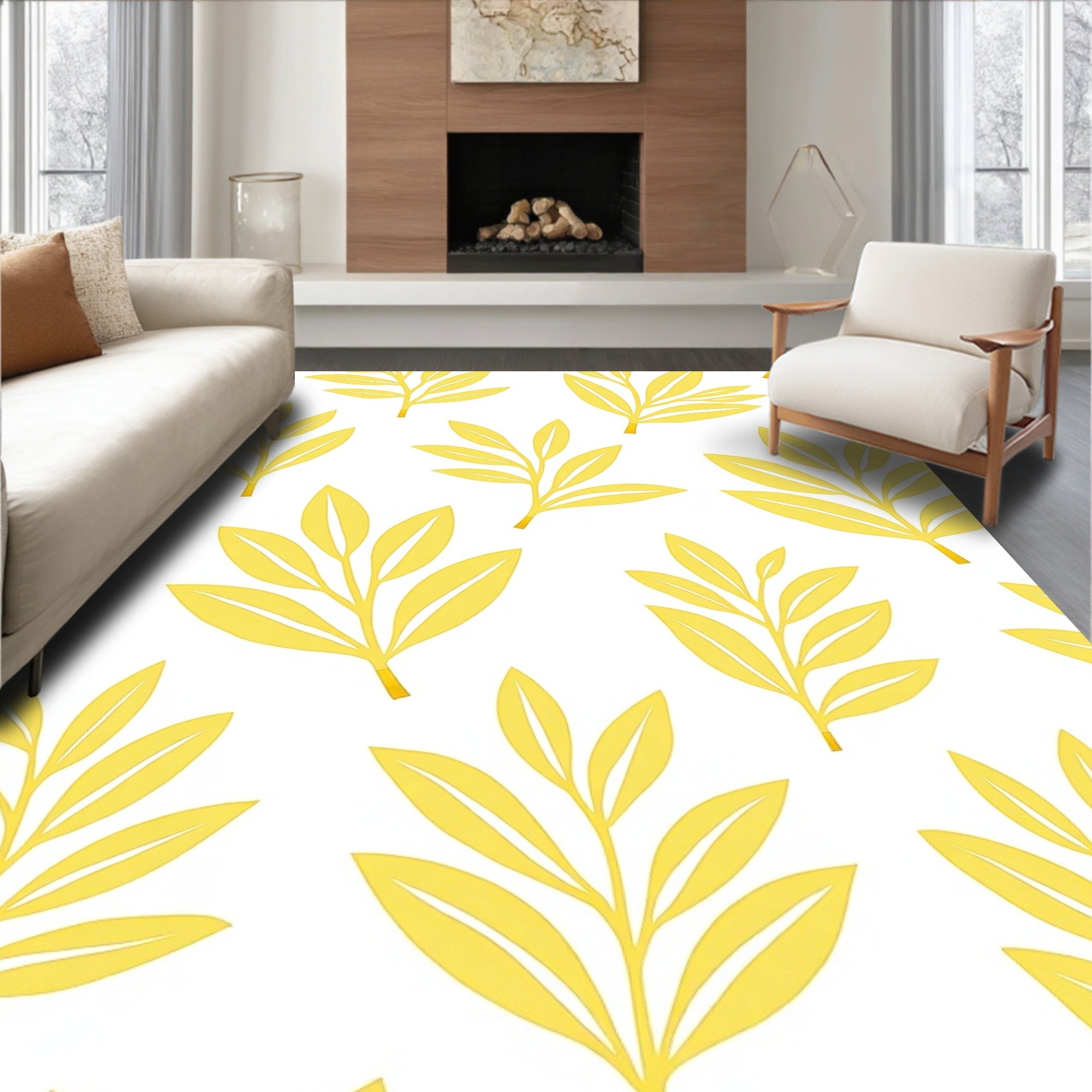 Sunny Yellow Branch Botanical Arrangement Rug