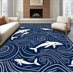 Navy White Dolphin Ocean Swirls Rug