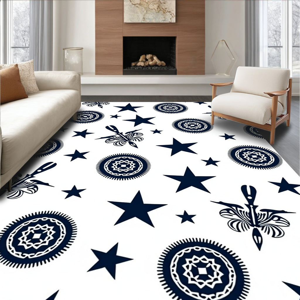 Stars and Floral Medallion Navy Rug