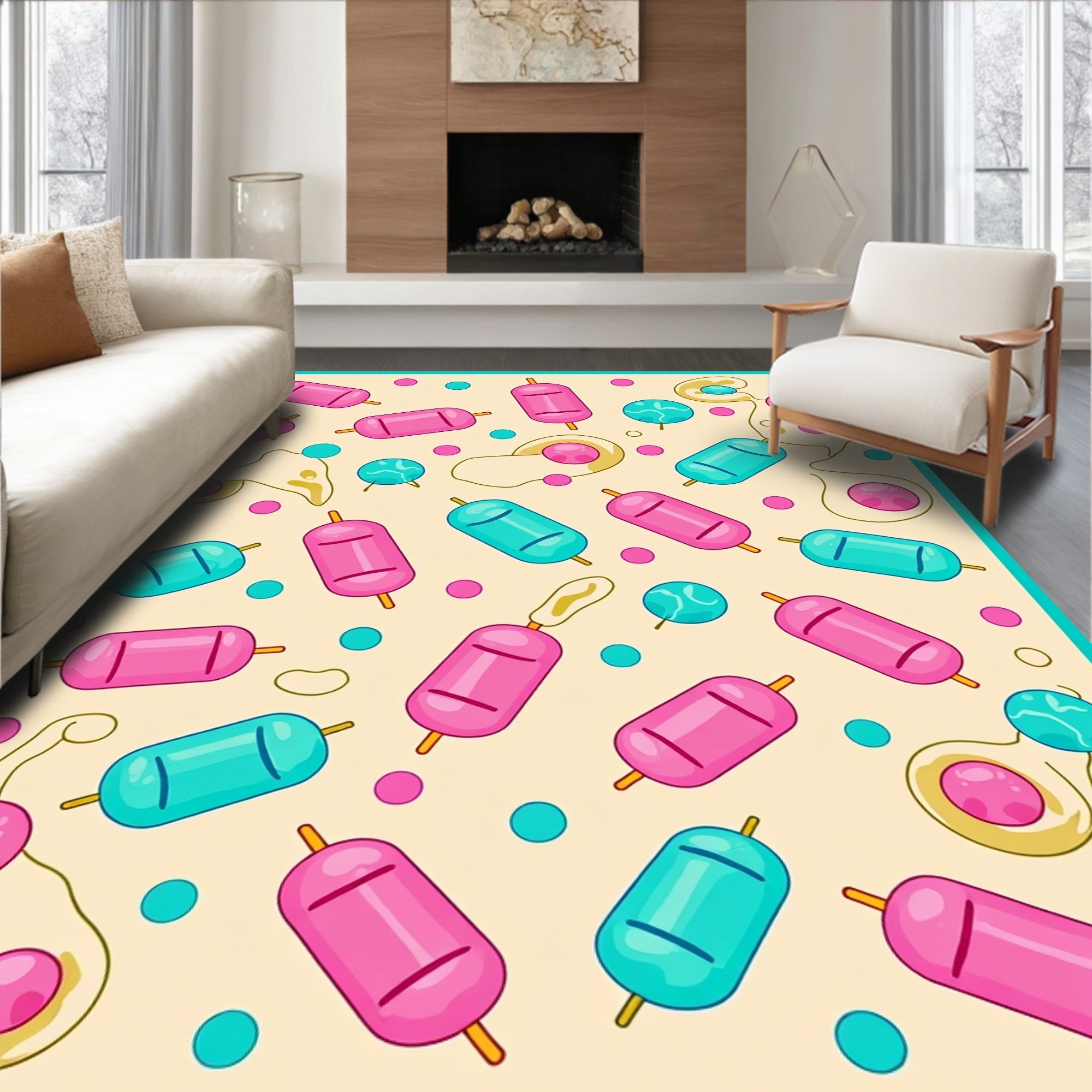 Pink Teal Candy Clusters Rug