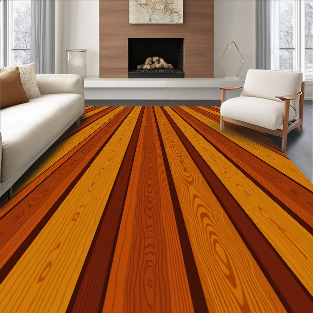Warm Toned Wood Grain Striped Rug