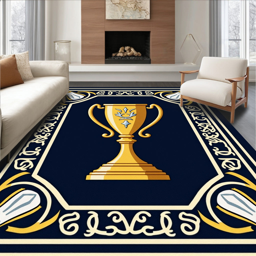 Golden Trophy Navy Border Art Rug