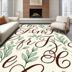 Brown Calligraphy Leaf Print Rug