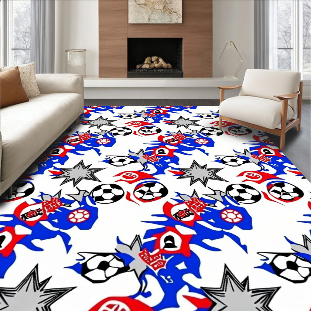 Dynamic Red Blue Soccer Star Burst Rug