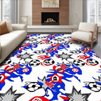 Dynamic Red Blue Soccer Star Burst Rug