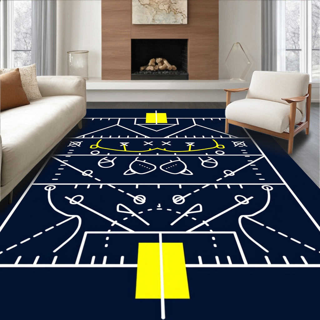 Navy Blue White Yellow Football Tactics Rug