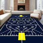 Navy Blue White Yellow Football Tactics Rug