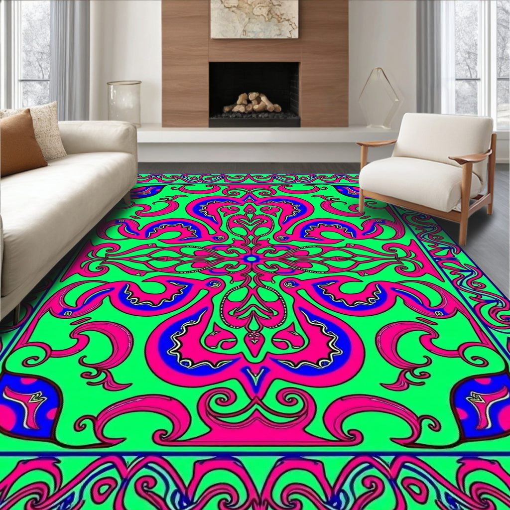 Vibrant Pink Blue Green Swirl Rug
