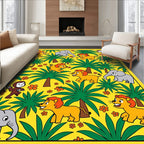 Playful yellow jungle with lions elephants Rug