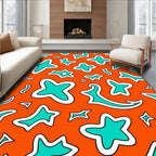 Bold Orange Teal Irregular Shapes Rug