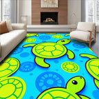 Bright Lime Green Turtle Aquatic Scene Rug