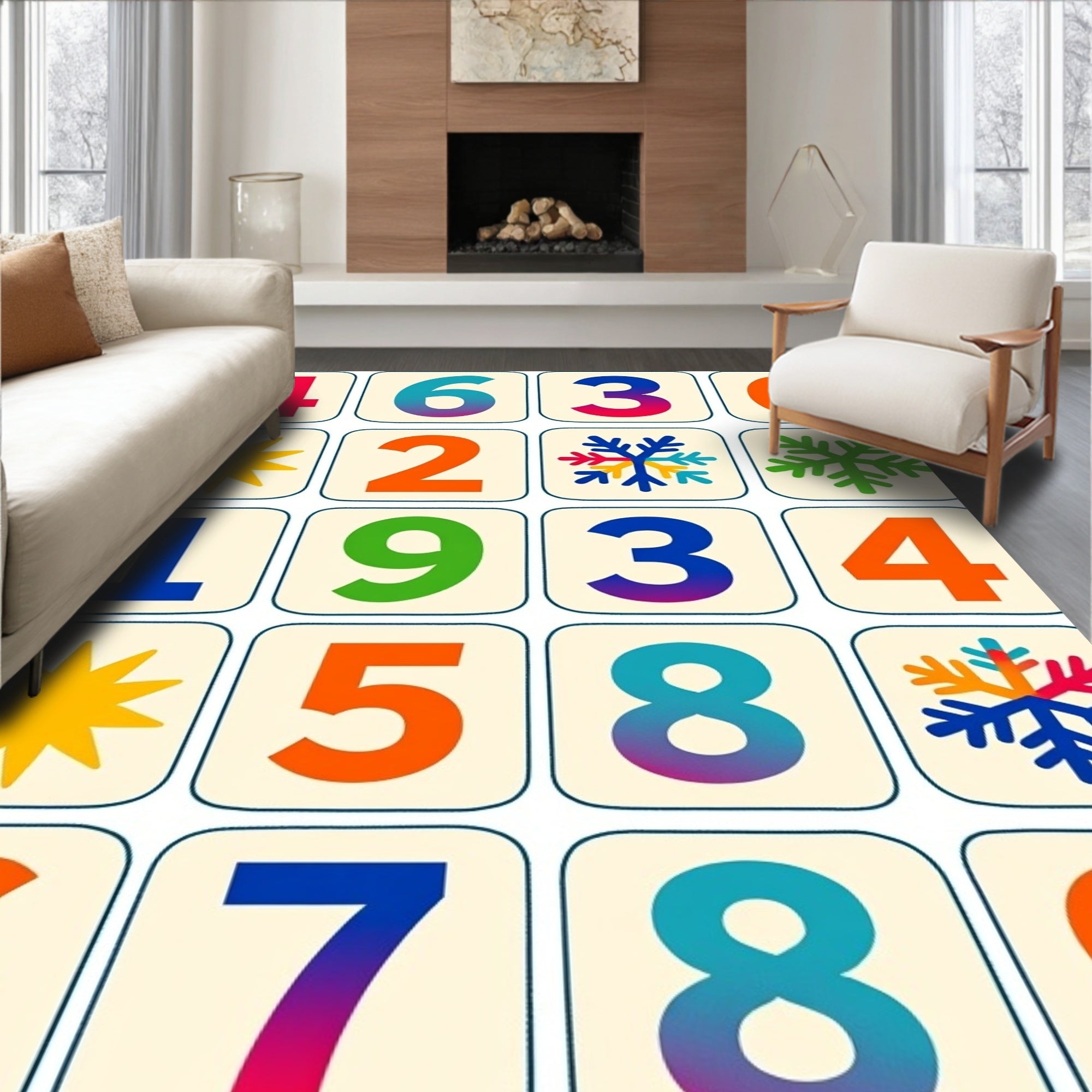 Bright Number Snowflake Collection Rug