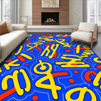 Bold Blue Yellow Abstract Groovy Forms Rug
