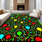 Festive Balloons Multicolored Black Background Rug