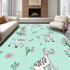 Whimsical Pink Floral Deer Meadow Rug
