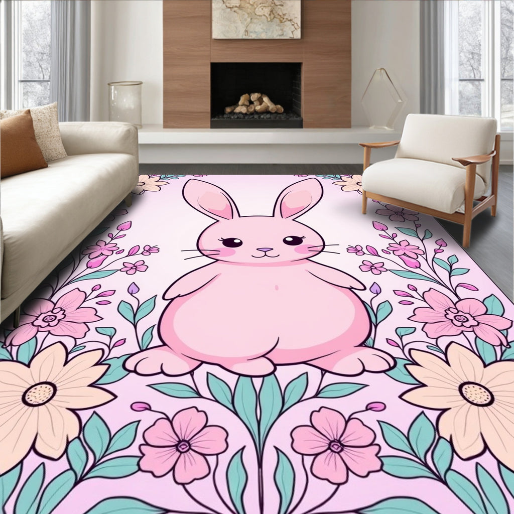 Pink Easter Bunny Floral Garland Rug