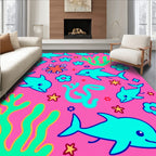Aqua Dolphins Coral Garden Pink Background Rug