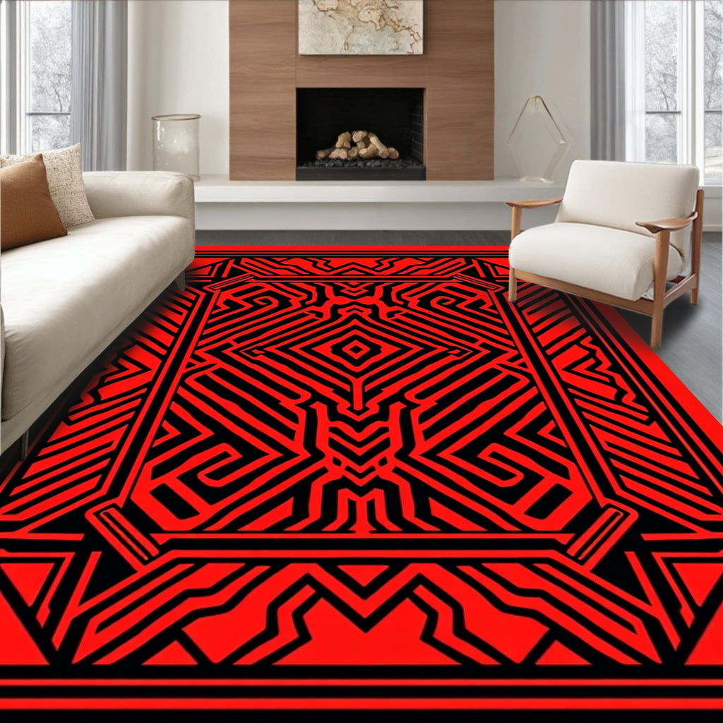 Bold Red Circuit Board Rug