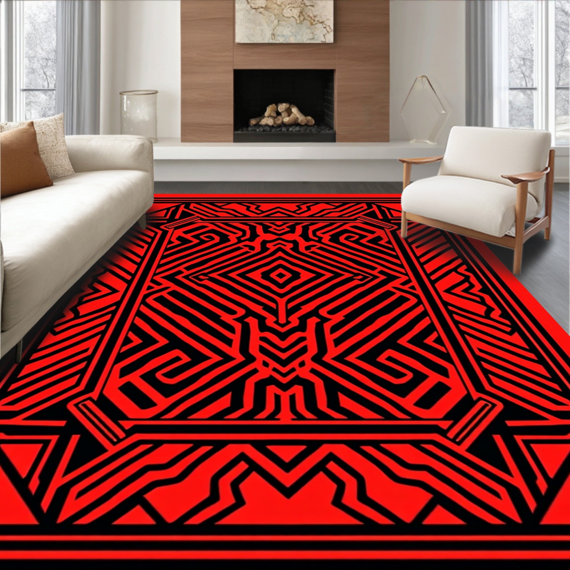 Bold Red Circuit Board Rug