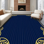 Ornate Gold Border Navy Pinstripe Rug