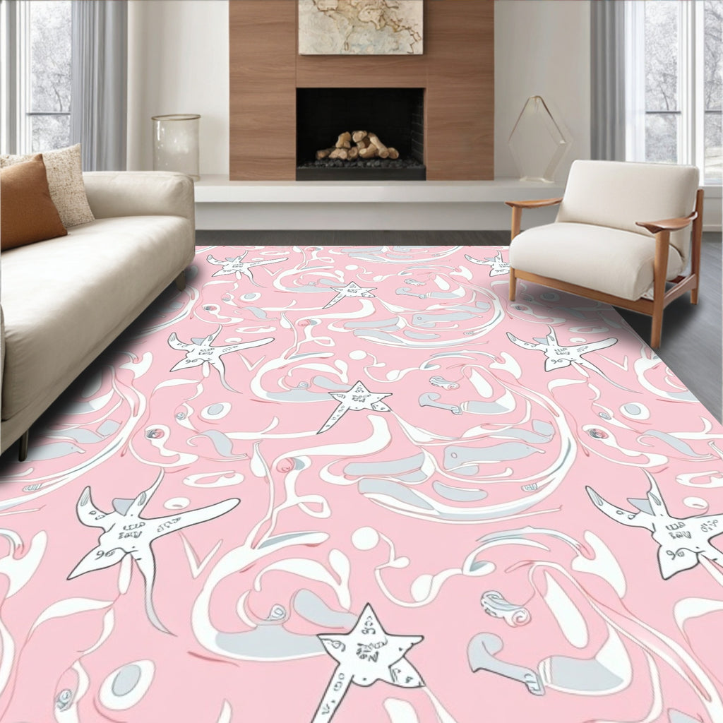 Whimsical Pink Starfish Swirls Rug