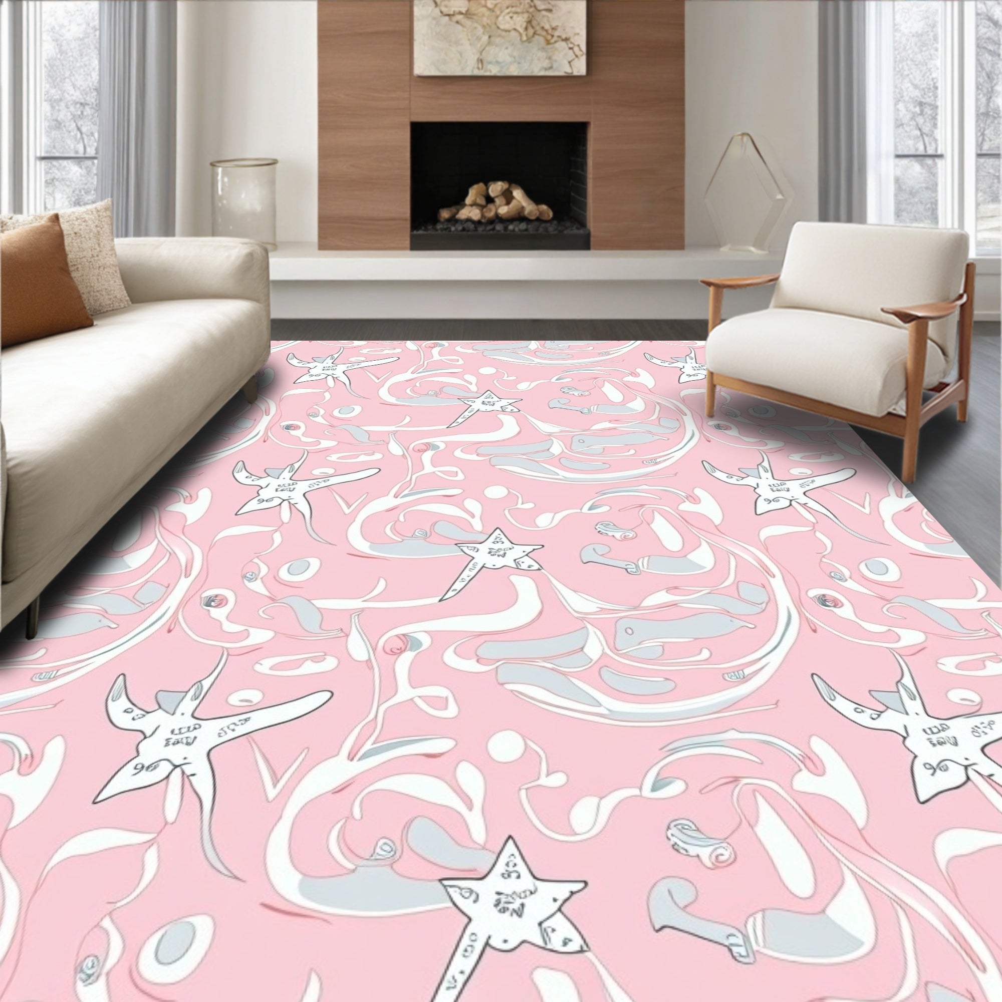 Whimsical Pink Starfish Swirls Rug