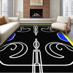 Black White Yellow Blue Geometric Flow Rug