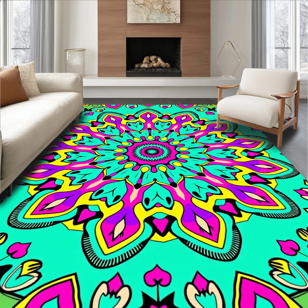 Vibrant Magenta Teal Floral Medallion Rug