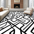 Monochromatic Abstract Labyrinth Lines Rug