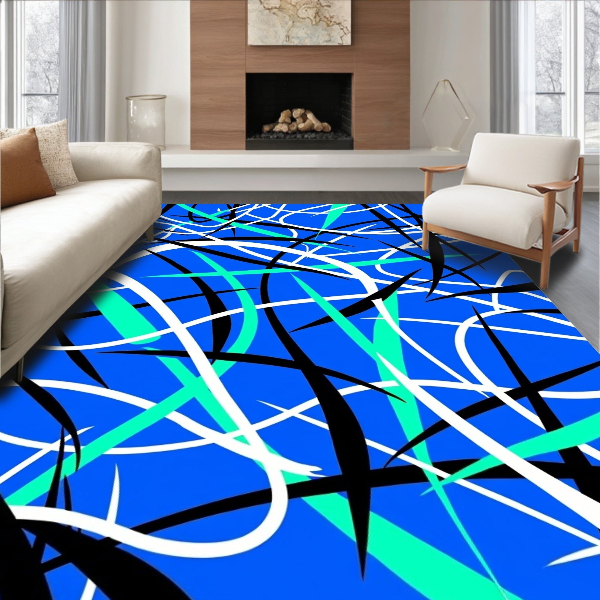 Vivid Blue Abstract Line Infusion Rug