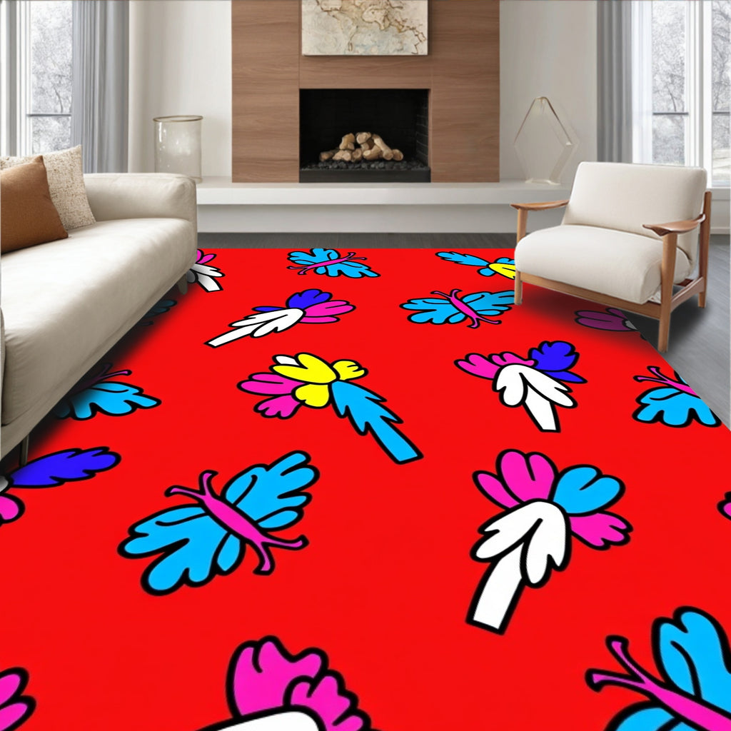Vibrant Butterflies and Flowers Garden Rug