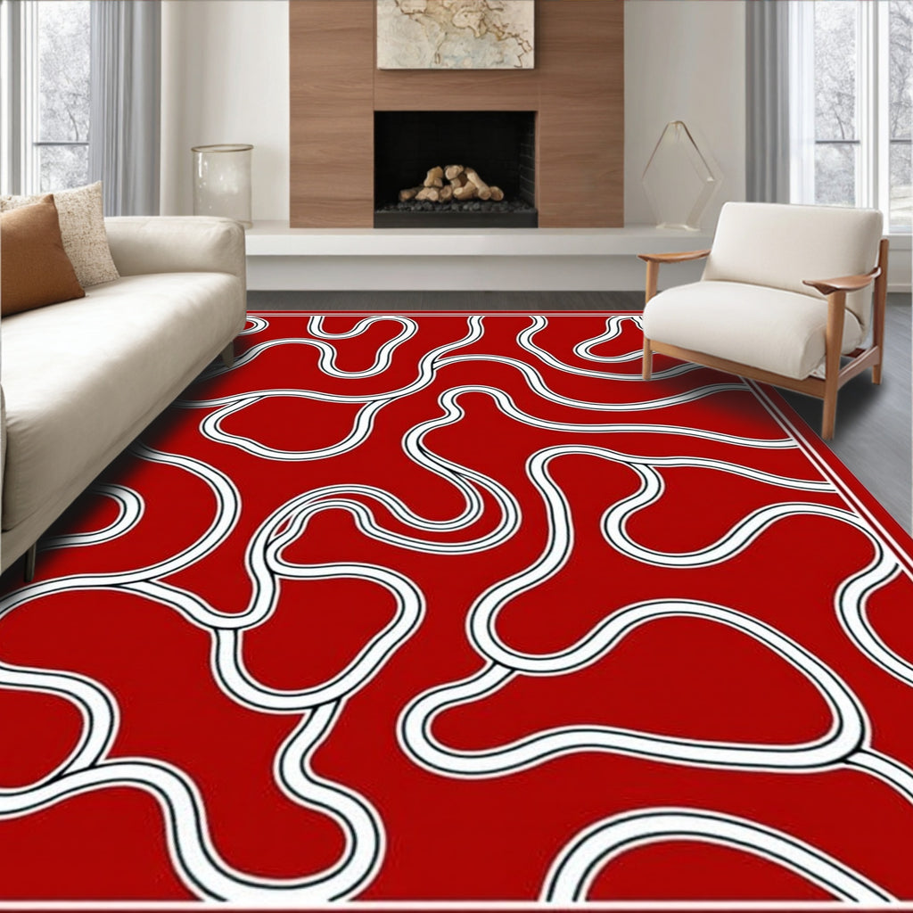 Crimson White Organic Flow Rug
