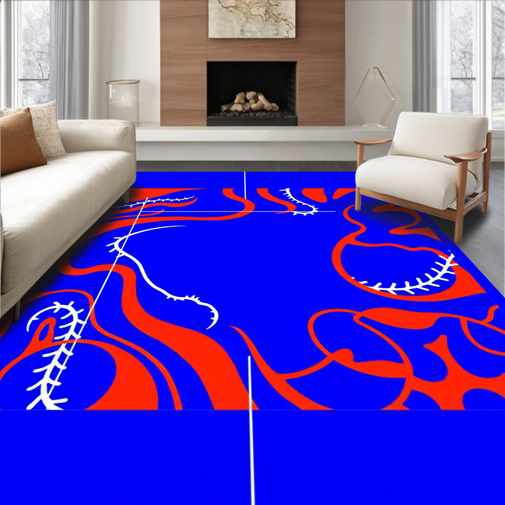 Bold Cobalt Orange Swirl Botanical Rug
