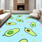 Cute Avocado Hearts Blue Background Rug
