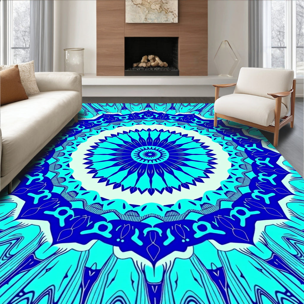 Deep Blue Aqua Mandala Radiance Rug