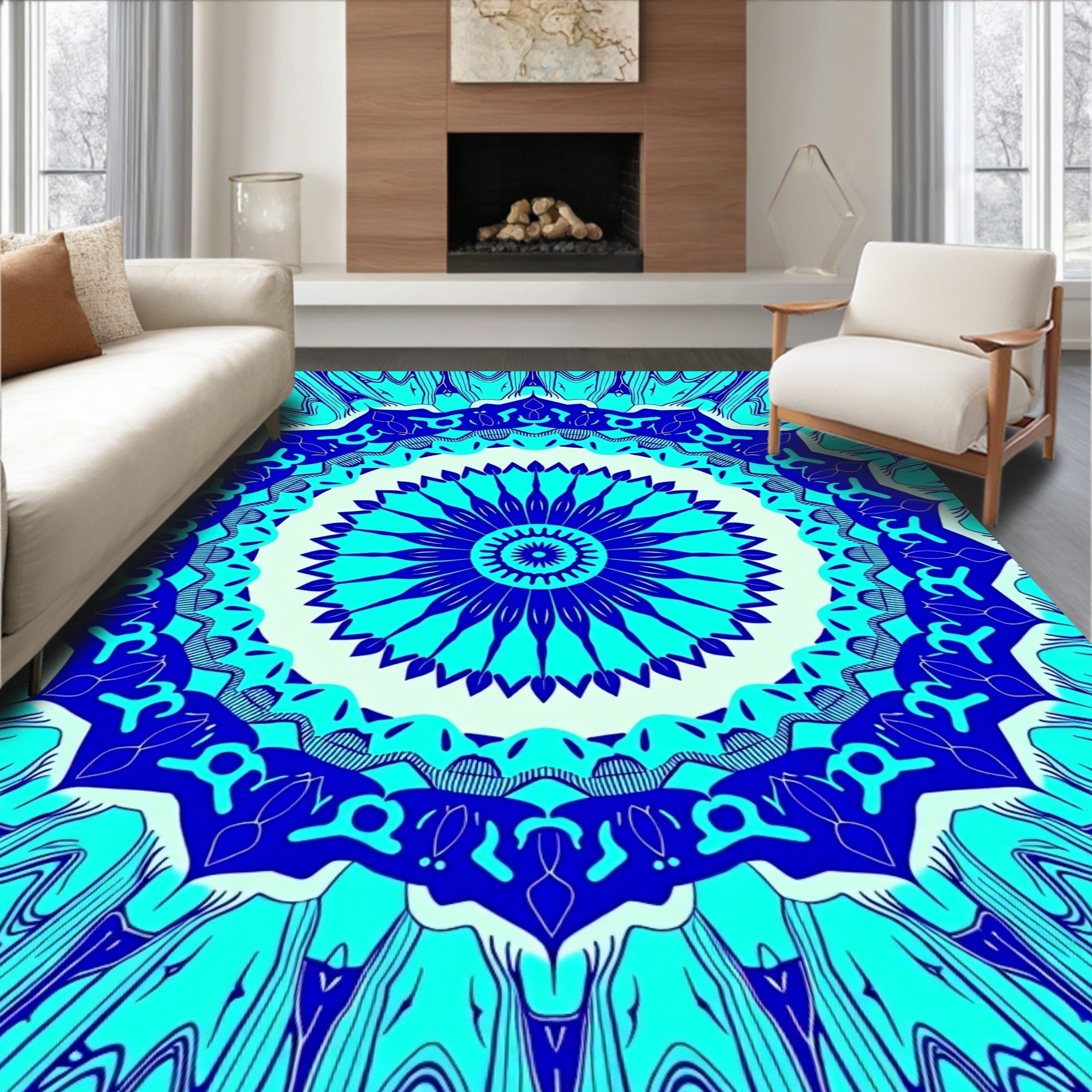 Deep Blue Aqua Mandala Radiance Rug