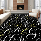 Monogram Black White Yellow Script Letters Rug