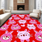 Cute Pink Bunny Hearts Red Seamless Rug