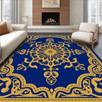Opulent Blue Golden Bloom Mandala Rug