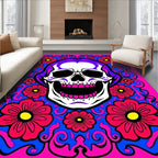 Vibrant Skull Floral Swirl Rug