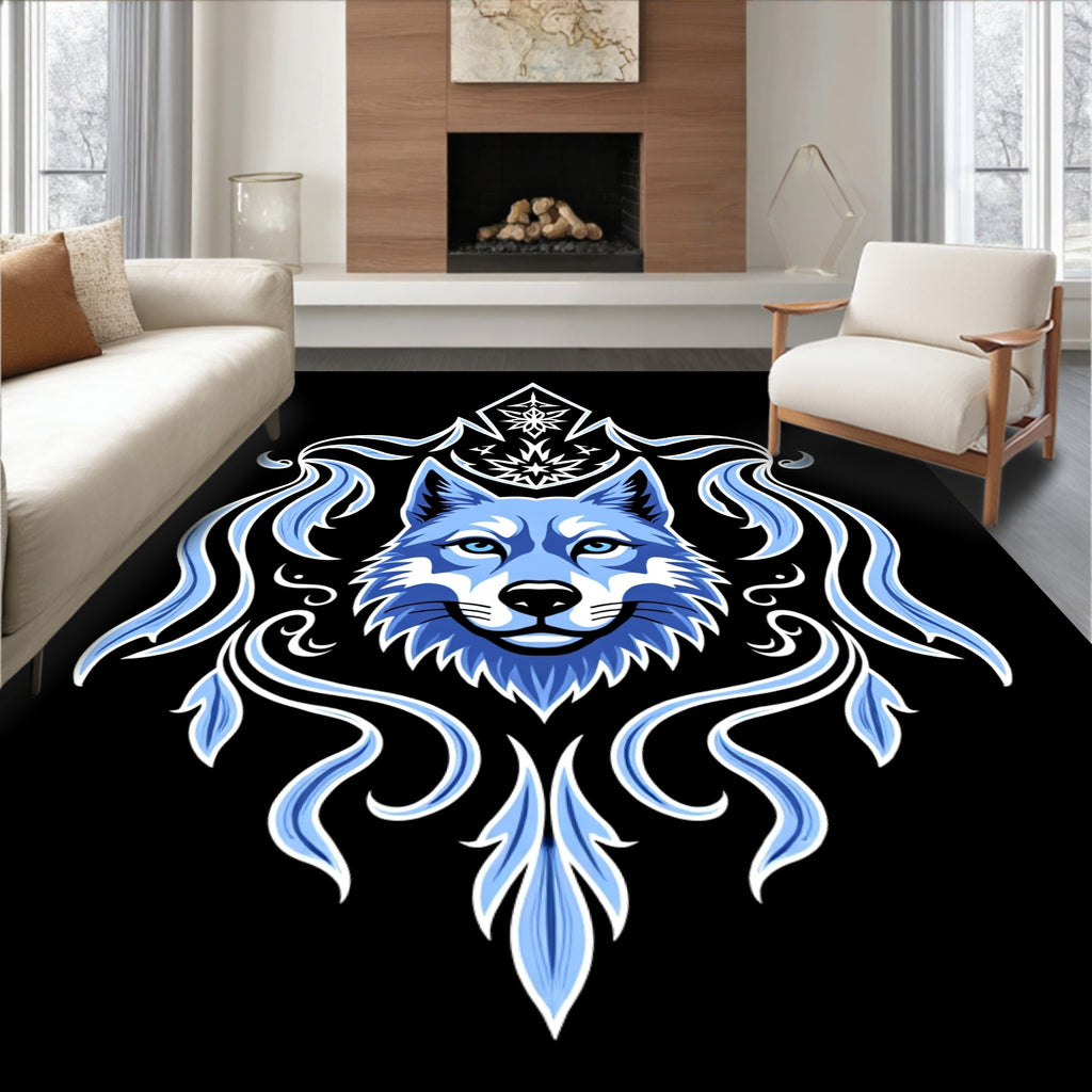 Cool Blue Wolf Ice Crest Rug