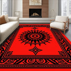 Bold Red Geometric Sunburst Dial Rug