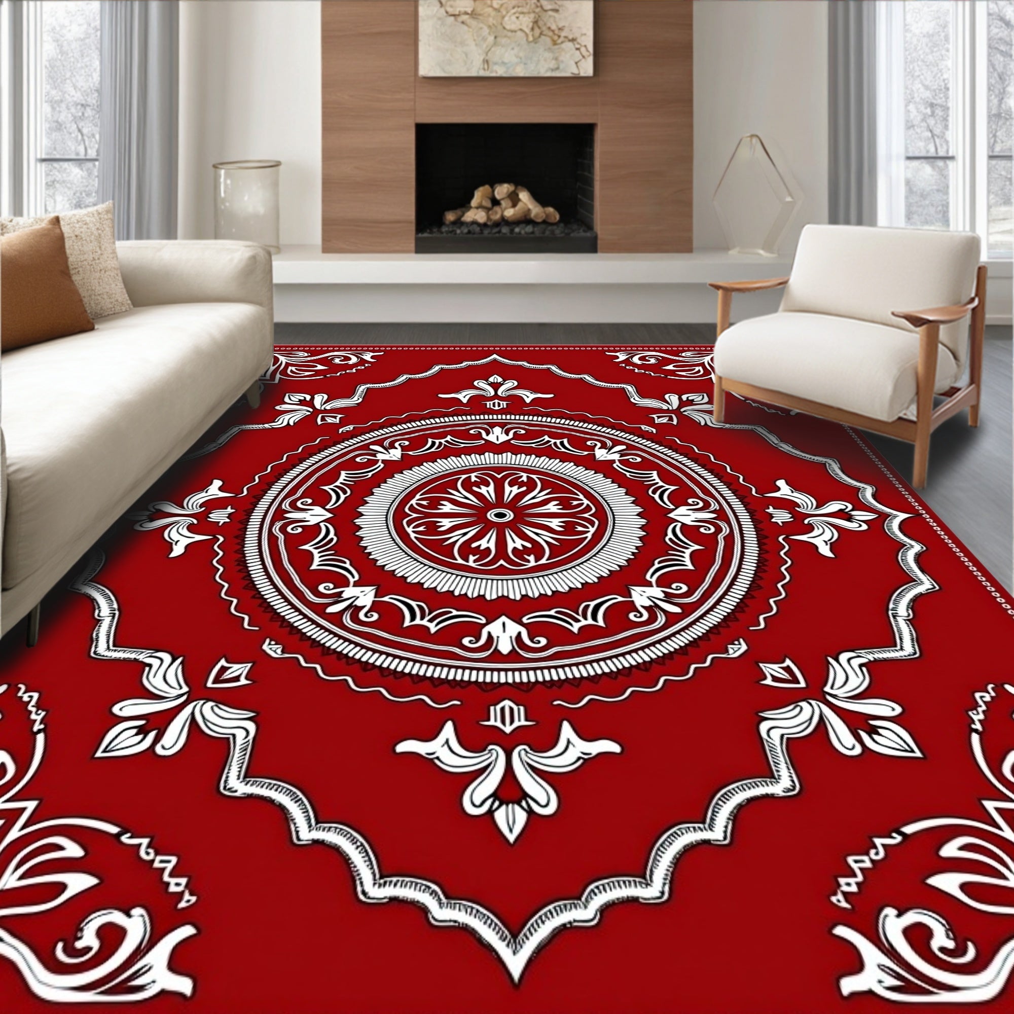 Crimson Medallion Floral Lace Rug