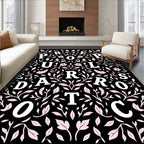 Black Floral Scroll Pop Art Rug